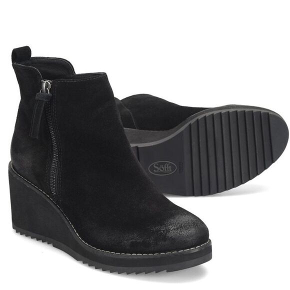 Sofft Black Suede Emeline Ankle Boots Waterproof Booties New US 7.5